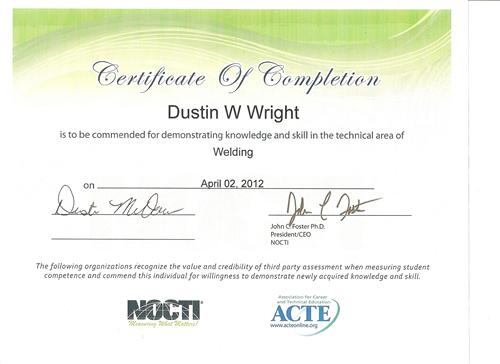 NOCTI Certificate 